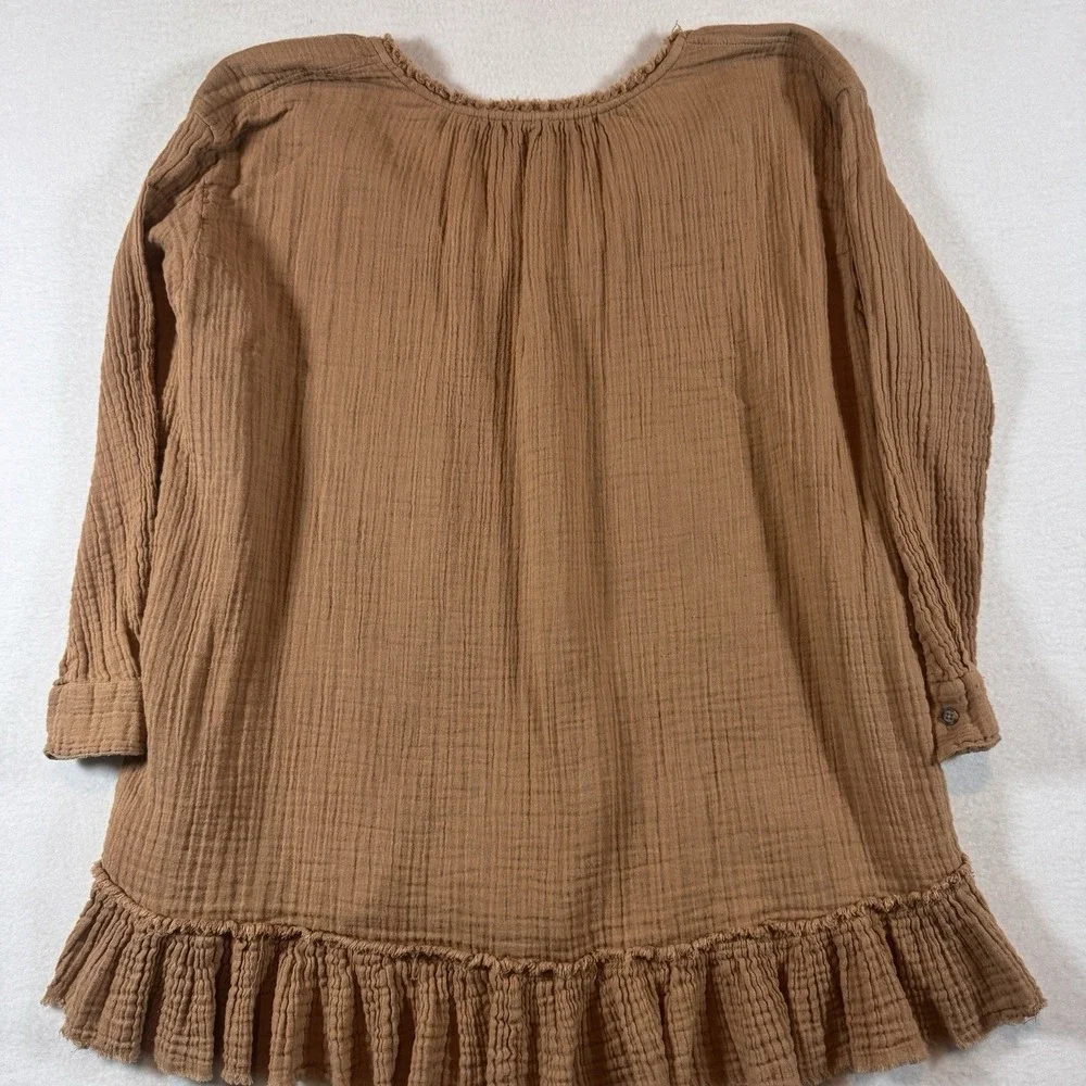 Free People Bring It On Gauze Tunic Top Mini Dress Womens XS Ponytail Brown Boho